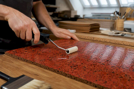 Hands applying polyurethane coating to fabric