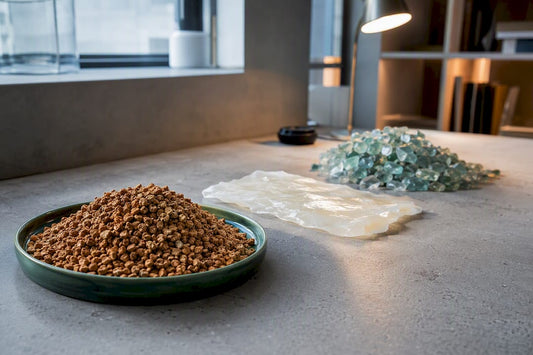 Sustainable material samples on testing bench