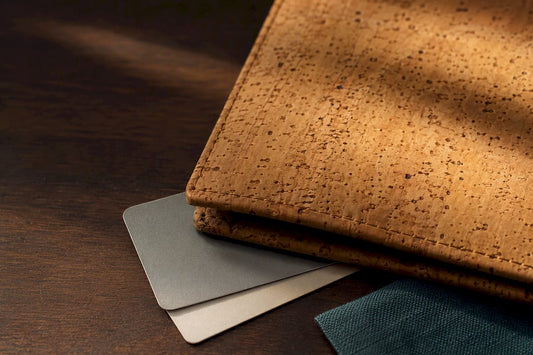 Cropped cork wallet edge showing natural texture