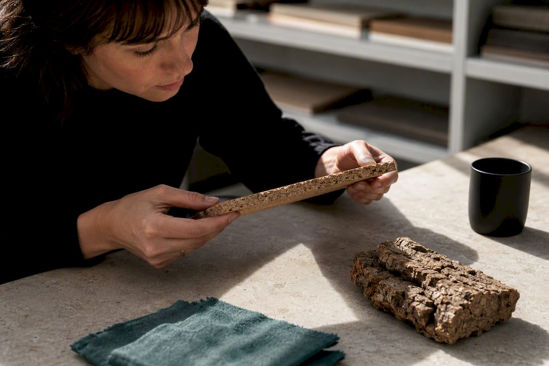 Shopper examining cork material and bark