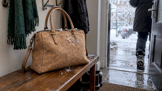 Cork handbag after snowy winter commute