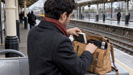 Commuter checking a cork convertible backpack