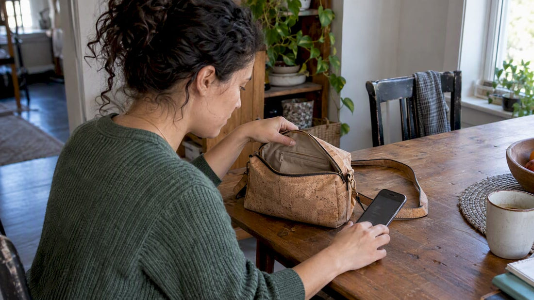 Buyer checks cork bag lining before ordering