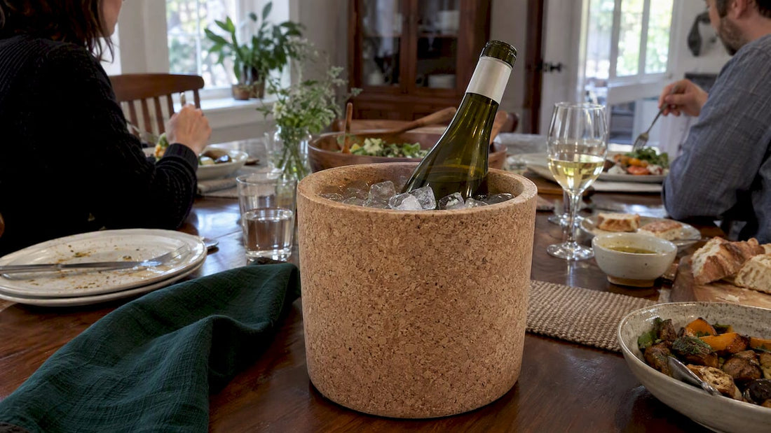 Cork ice bucket chilling a wine bottle