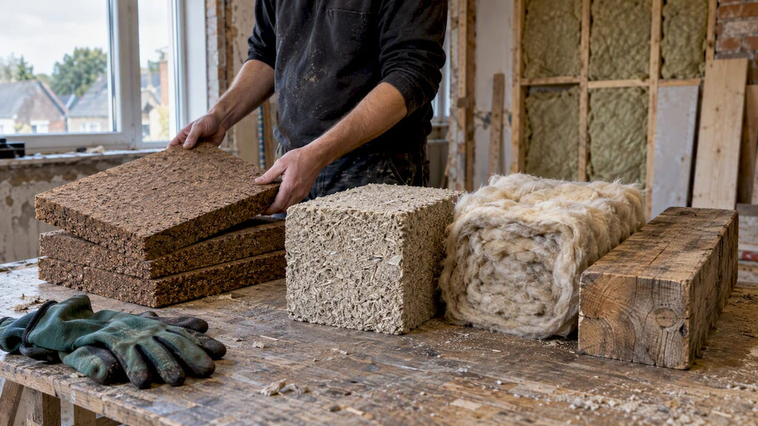 Sustainable insulation and timber samples at renovation