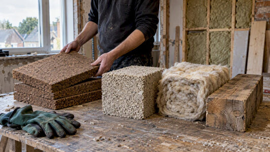 Sustainable insulation and timber samples at renovation
