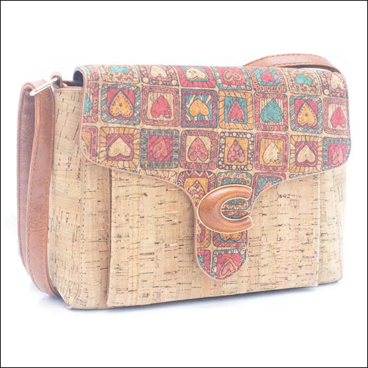 Stylish vegan cork handbag for women made from sustainable natural materials, photographed on a clean white background